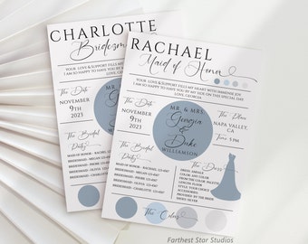 Bridal Party Info Card - QR Code card, Minimalist Bridesmaid proposal card, Bridesmaid Info Card, Custom Bridal Party Information Card