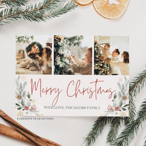 Photo christmas card template, 3 photo christmas card template, christmas card template photo, christmas card template canva, christmas evit image 1