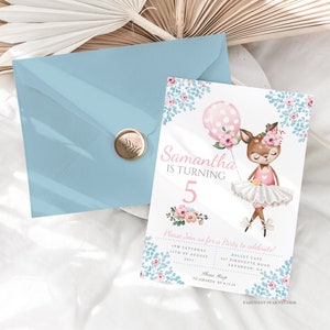 Ballet Deer Birthday Party Invitation, Ballerina Invitation, Instant Download, Printable Ballet Birthday, Girl Birthday
