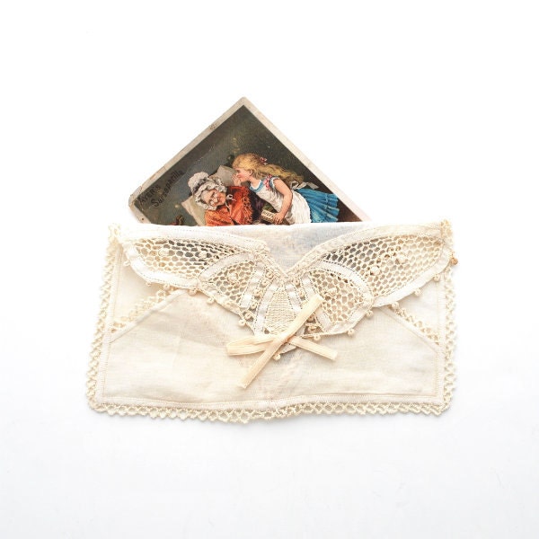 Vintage Textile Envelope Organza Tatting Handmade