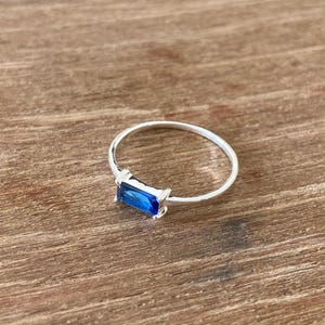 Sapphire Dainty Baguette Stacking Ring, Gold Minimalist Ring, Simple Sapphire Ring, Sterling Silver Ring, Thin Ring, Delicate Ring Gift