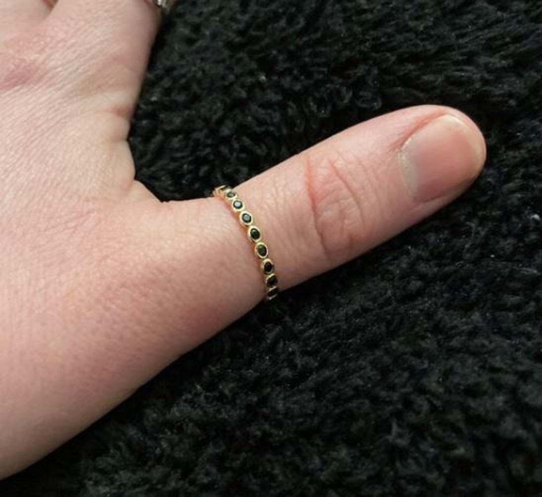 Black Spinel Full Eternity Band, Yellow Gold Pave Stacking Ring - Etsy