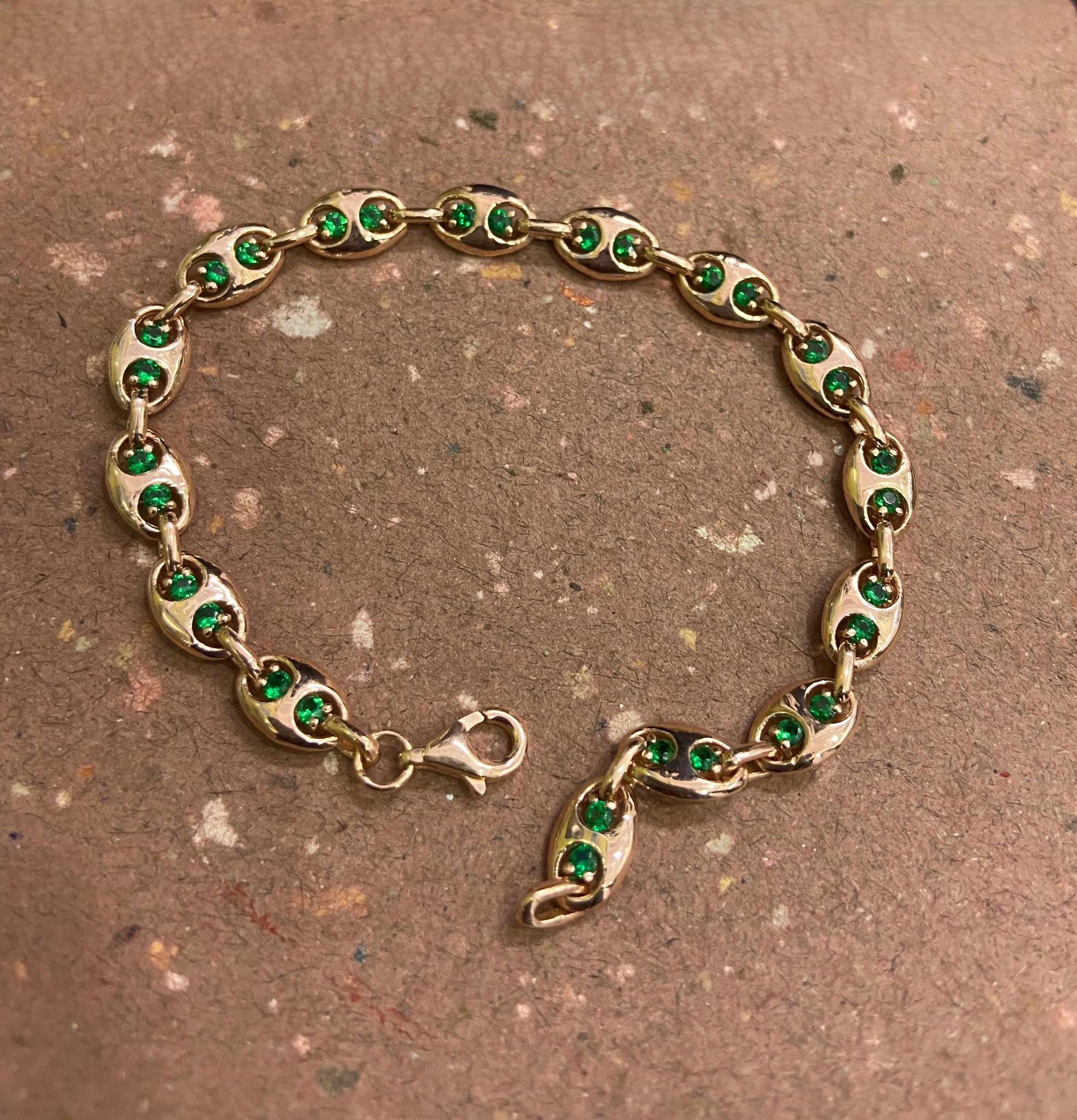 14k Gold Emerald Tennis Bracelet: Sterling Silver Bezel Set