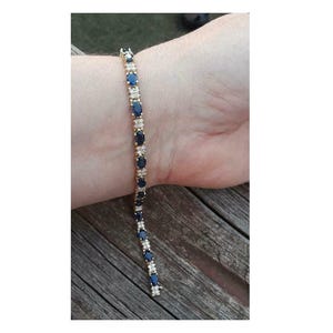 14k Gold Sapphire Tennis Bracelet: Dainty Blue CZ, Sterling Silver