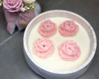 Large Jesmonite Bowl with Scented Candle: Marble Effect, Floral Decor