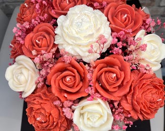 Handmade Soy Wax Rose Bouquet Candle: Rose & Creed Scent