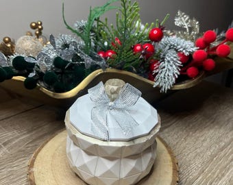 Geometric-Rhombus Jesmonite Recipient/handmade jesmonite bowl with lid/ soy wax scented candle/ home decor