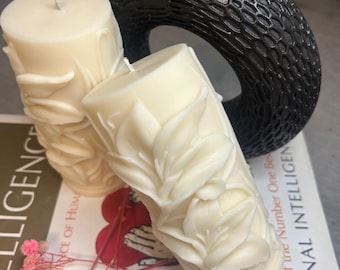 Floral Pillar Soya Wax Scented Candle/ Handmade candle/ home decor