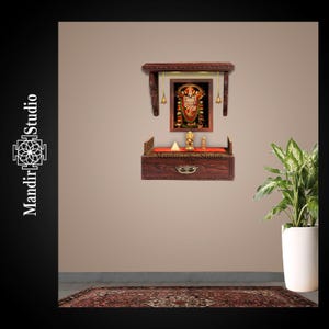 MandirStudio Wooden Jharoka Temple with Led Light|Puja Temple for Home & Office|Puja Ghar|Wooden Customized mandir for Home(15 x 6 x 4 inch)