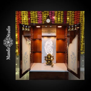 MandirStudio Wooden Door Temple With Led Lights | Puja Temple for Home & Office |Puja Ghar | Customized temple|Wooden Door mandir for Home