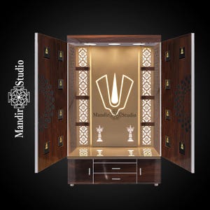 MandirStudio Wooden Door Temple With Led Lights | Puja Temple for Home & Office | Puja Ghar | Customized temple |Wooden Door mandir for Home