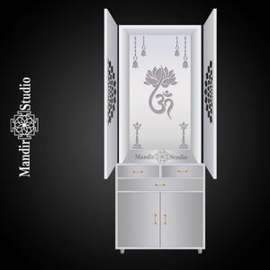 MandirStudio Wooden White Door Temple With Led Lights |Puja Temple for Home & Office|Puja Ghar|Customized temple|Wooden Door mandir for Home