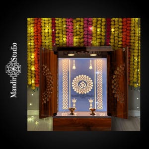 MandirStudio Wooden Door Temple With Led Lights | Puja Temple for Home & Office |Puja Ghar | Customized temple|Wooden Door mandir for Home