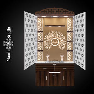 MandirStudio Wooden Door Temple With Led Lights | Puja Temple for Home & Office | Puja Ghar | Customized temple |Wooden Door mandir for Home