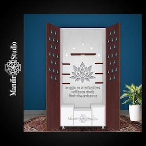 MandirStudio Wooden Door Temple With Led Lights | Puja Temple for Home & Office | Puja Ghar | Customized temple |Wooden Door mandir for Home