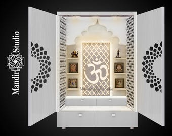 MandirStudio Wooden Door Temple With Led Lights|Puja Temple for Home & Office|Puja Ghar|Wooden Customized mandir for Home(48 x 30 x 16 inch)