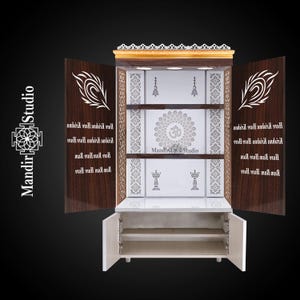 MandirStudio Wooden Door Temple With Led Lights | Puja Temple for Home & Office | Puja Ghar | Customized temple |Wooden Door mandir for Home