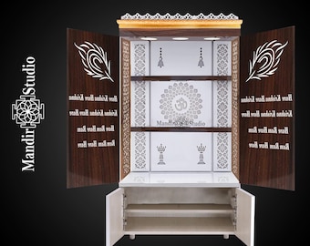 MandirStudio Wooden Door Temple With Led Lights | Puja Temple for Home & Office | Puja Ghar | Customized temple |Wooden Door mandir for Home