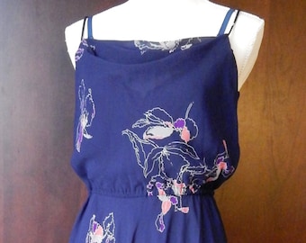 Vintage 70s Handmade Floral Blue dress~XS~Small~Sheer Bottom~Summer Spring Dress