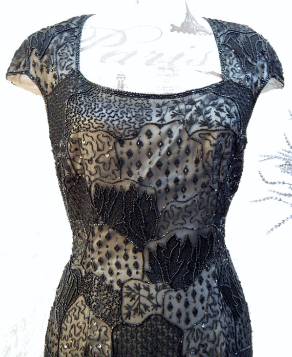 Free Shipping PHENOMENAL Vintage Black SILK Gown -
