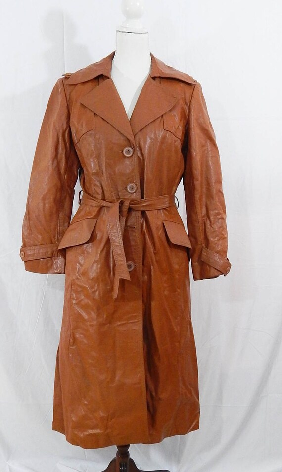 Free Ship Vintage 70s,Leather Lined ,Trench Coat,… - image 2