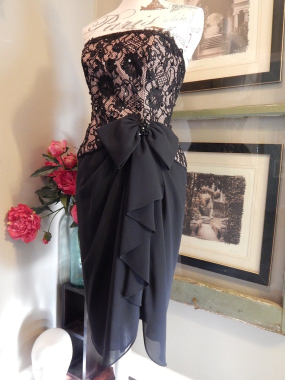 50s corset dress Free Shipping Oh so Sexy- A.J.BARI --vintage 50s Corset --black Lace and  Beaded Party Dress----stunning