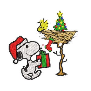 Snoopy och Woodstock julbroderi