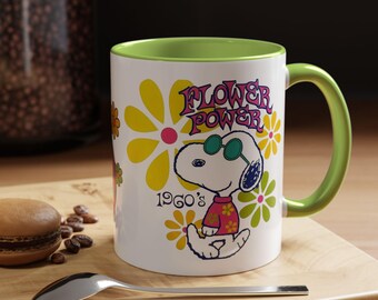 Retro Flower Power Coffee Mug, 1960s Inspired Mug