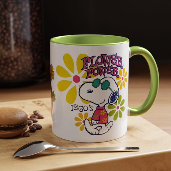 Retro Flower Power Coffee Mug, 1960s Inspired Mug