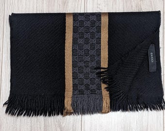 Gucci Dark Gray & Beige Wool-Silk Scarf
