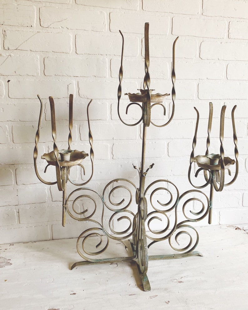 Vintage Wrought Iron Candelabra Twisted Iron Candelabra Etsy