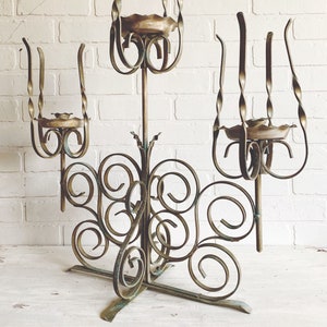 Vintage Wrought Iron Candelabra, Twisted Iron Candelabra, Forged Candelabra, Coastal Candle Holder, Three Tier Candelabra, Coastal Candle