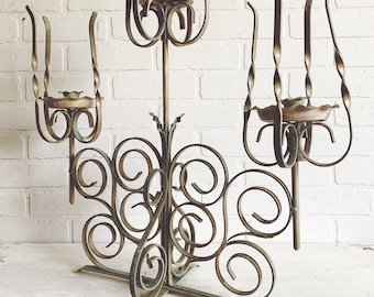 Vintage Wrought Iron Candelabra, Twisted Iron Candelabra, Forged Candelabra, Coastal Candle Holder, Three Tier Candelabra, Coastal Candle