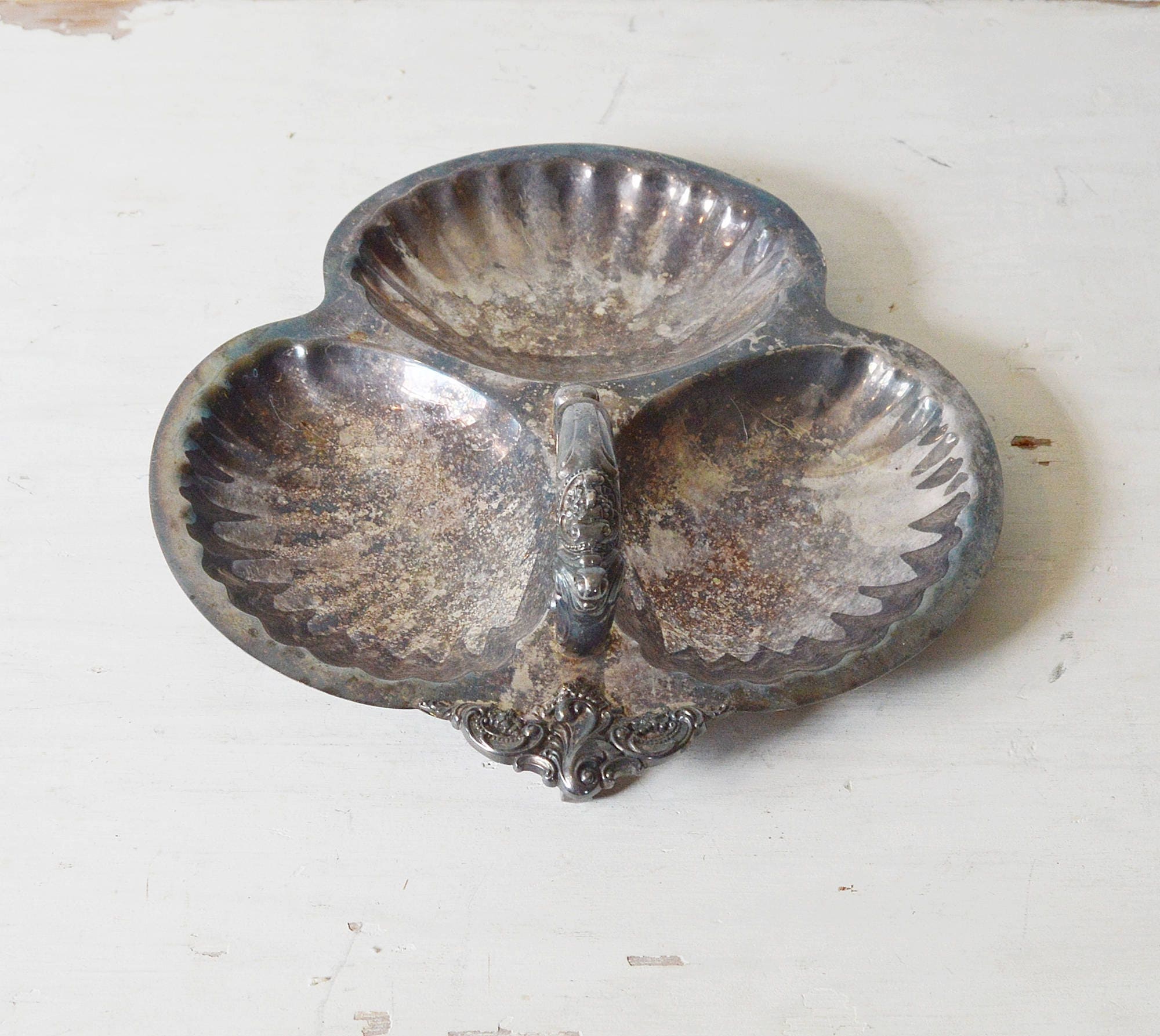 Silver Shell Cookware Triple Shell Silver Serving Dish, Shell Serving Dish, Silver Shell Dish ...