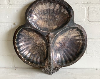 Triple Shell Silver Serving Dish, Shell Serving Dish, Silver Shell Dish, Silver Shell Serving Dish, Wallace Silver Serving Dish, Silver Dish