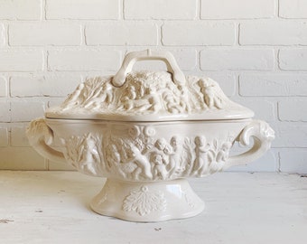 Vintage Large White Tureen, Vintage Forest Footed Bowl, Forest Oddity Serveware, Vintage Wedding, Forest Wedding, Fall Wedding