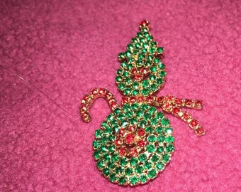 Vintage Rhinestone Snowman Pin