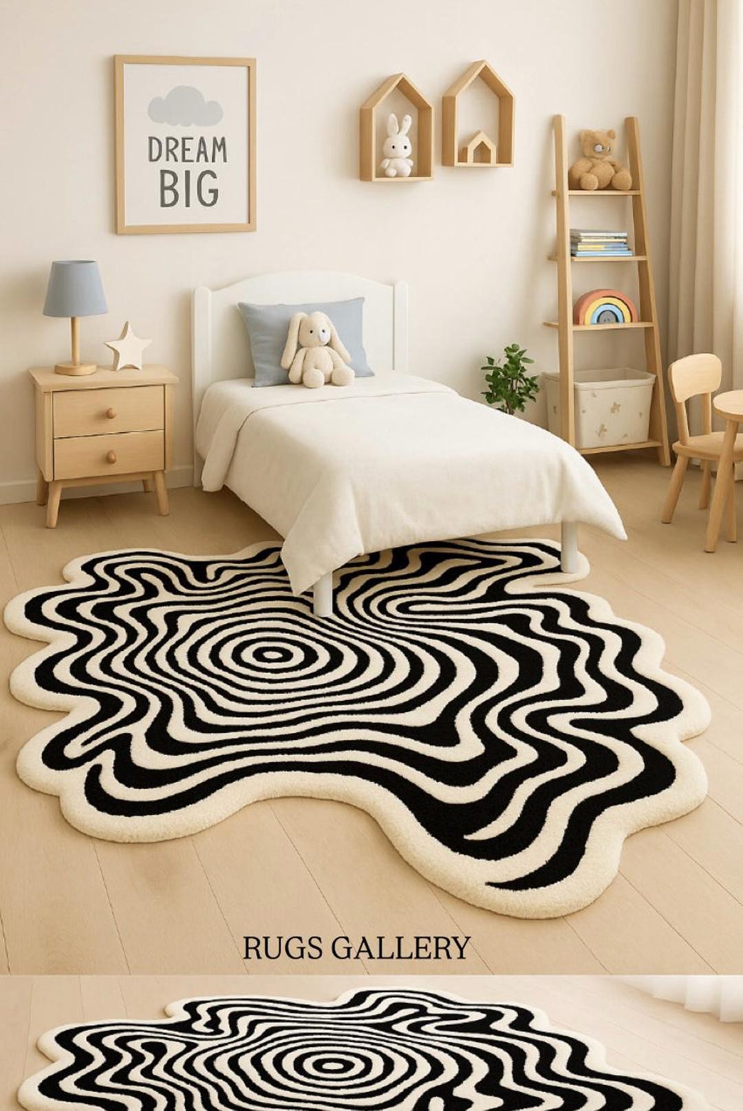 Wavy Optical Illusion Rug – Black & White Abstract Modern Carpet ...