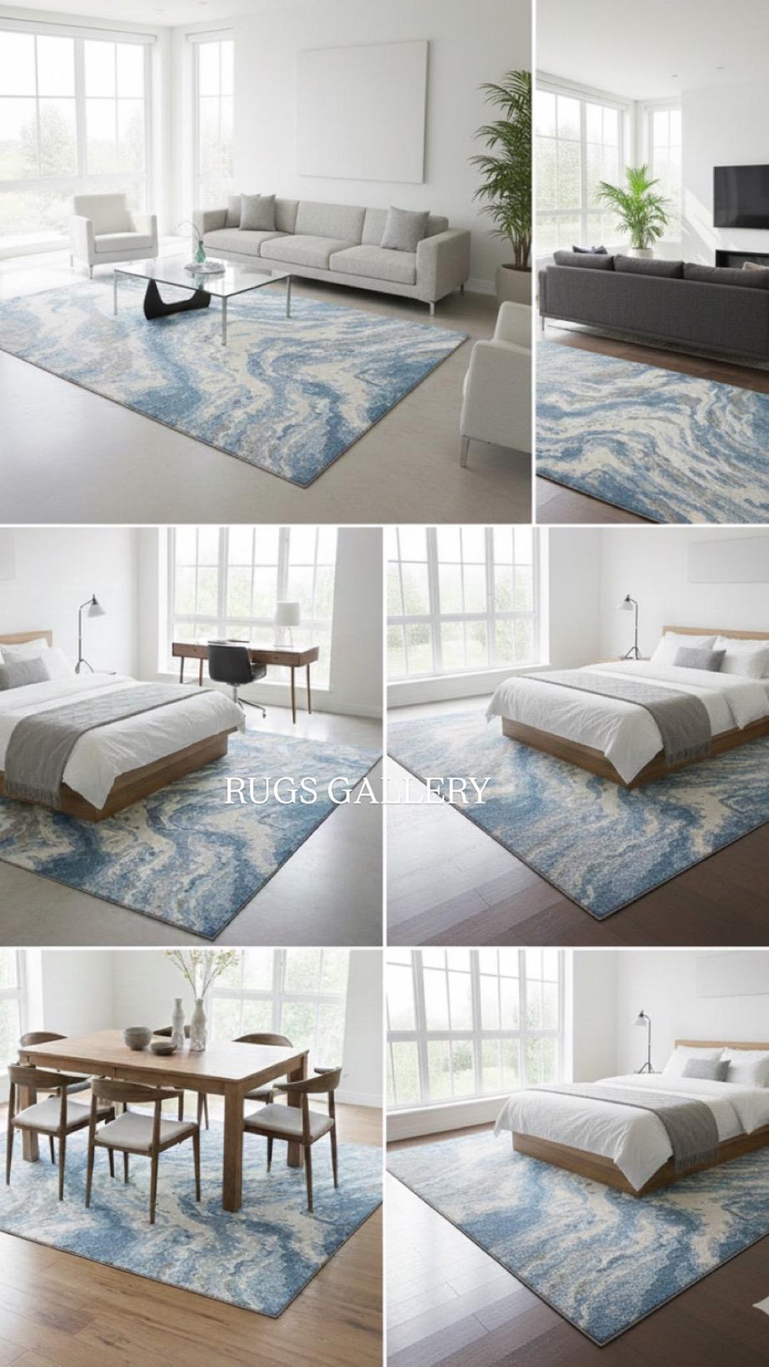Hand Tufted Abstract Blue Area Rug – Modern Marble Pattern Carpet for ...