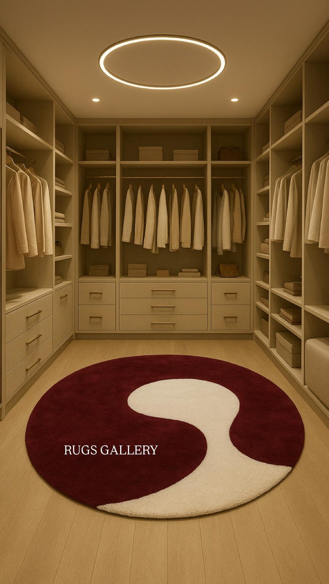 Luxury Abstract Round Rug – Burgundy Cream Modern Carpet, Handmade ...