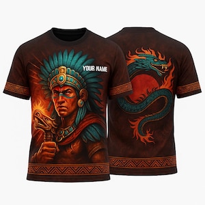 Custom 3D Aztec Warrior T-Shirt: Quetzalcoatl Serpent Design