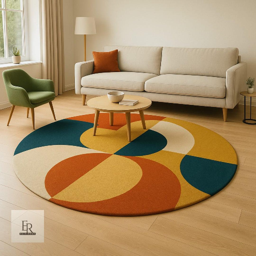 Geometric Round Rug: Hand-tufted Mid-century Modern Circle Carpet - Etsy