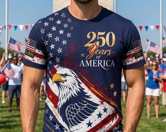 Camiseta patriótica del 250 aniversario de Estados Unidos, camiseta de los 250 años de EE. UU., camiseta estadounidense con águila calva, camiseta 1776-2026, regalo del 250 aniversario de EE. UU. para hombres y mujeres.