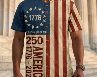 Camiseta de béisbol del 250 aniversario de EE. UU., camiseta con estampado patriótico de la libertad, atuendo del Día de la Independencia 1776-2026, regalos del 4 de julio para hombres y mujeres.