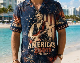 Camisa hawaiana "250 años de libertad americana", camisa abotonada con águila de EE. UU. para el 4 de julio, regalo patriótico para veteranos, camisa aloha del Día de la Independencia