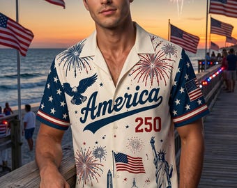 Camisa hawaiana con águila patriótica y bandera de EE. UU., estilo Aloha de los 250 años de América.