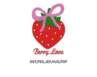 Berry Love Strawberry Embroidery Design | Coquette Bow Fruit PES DST