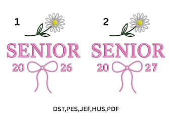Senior 2026 2027 Embroidery Design | Graduation Flower Bow PES DST