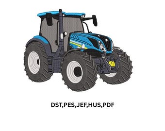 Blue agriculture Tractor Embroidery design