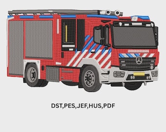 Fire Truck Machine Embroidery Design, Fire Rescue Truck Embroidery File, Firefighter Gift Embroidery Pattern